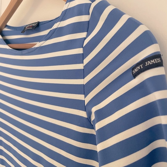 Saint James Womens Striped 3/4 Sleeve Dress - Blue and white striped - Size 4 - Picture 2 of 3